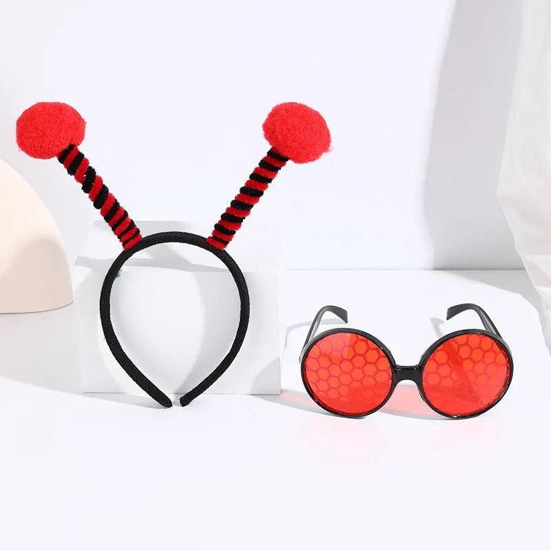 Yellow fabric bee costume headband and glasses set for children's dress up parties