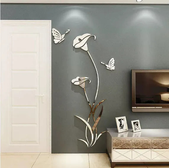 Lily shaped 3D acrylic wall sticker in pink, shown in large size with right orientation.