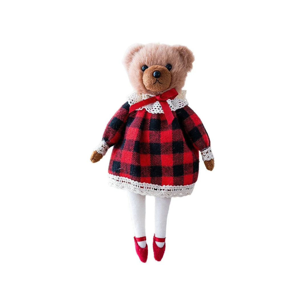 Cartoon plush bear couple, one in a gentleman's suit and one in a princess's plaid dress