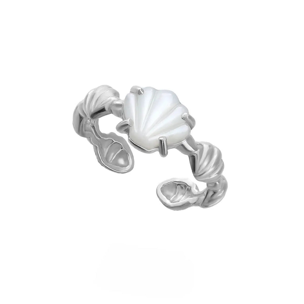 Women's adjustable silver ring with a shell tiger eye design in a gold tone finish.