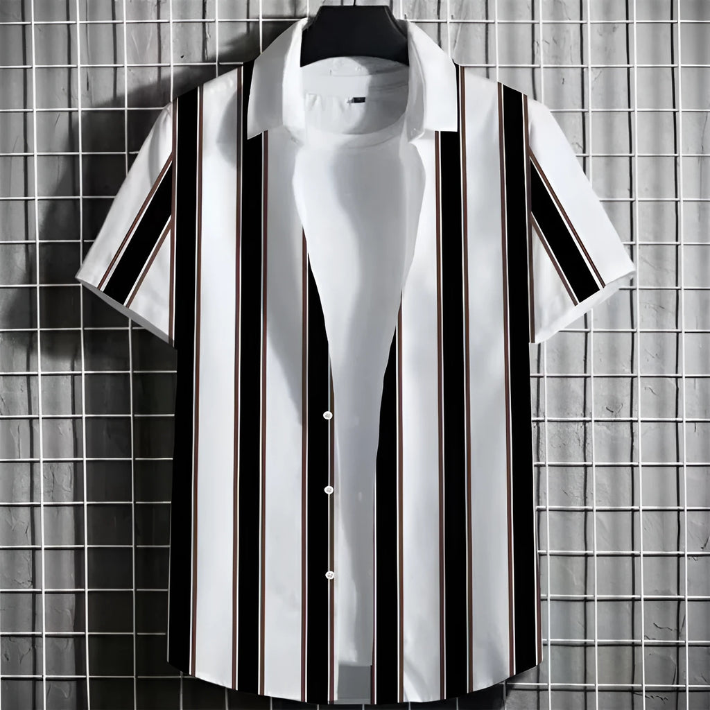 Men's linen short sleeve t-shirt with a simple 3D striped print in multiple colours.