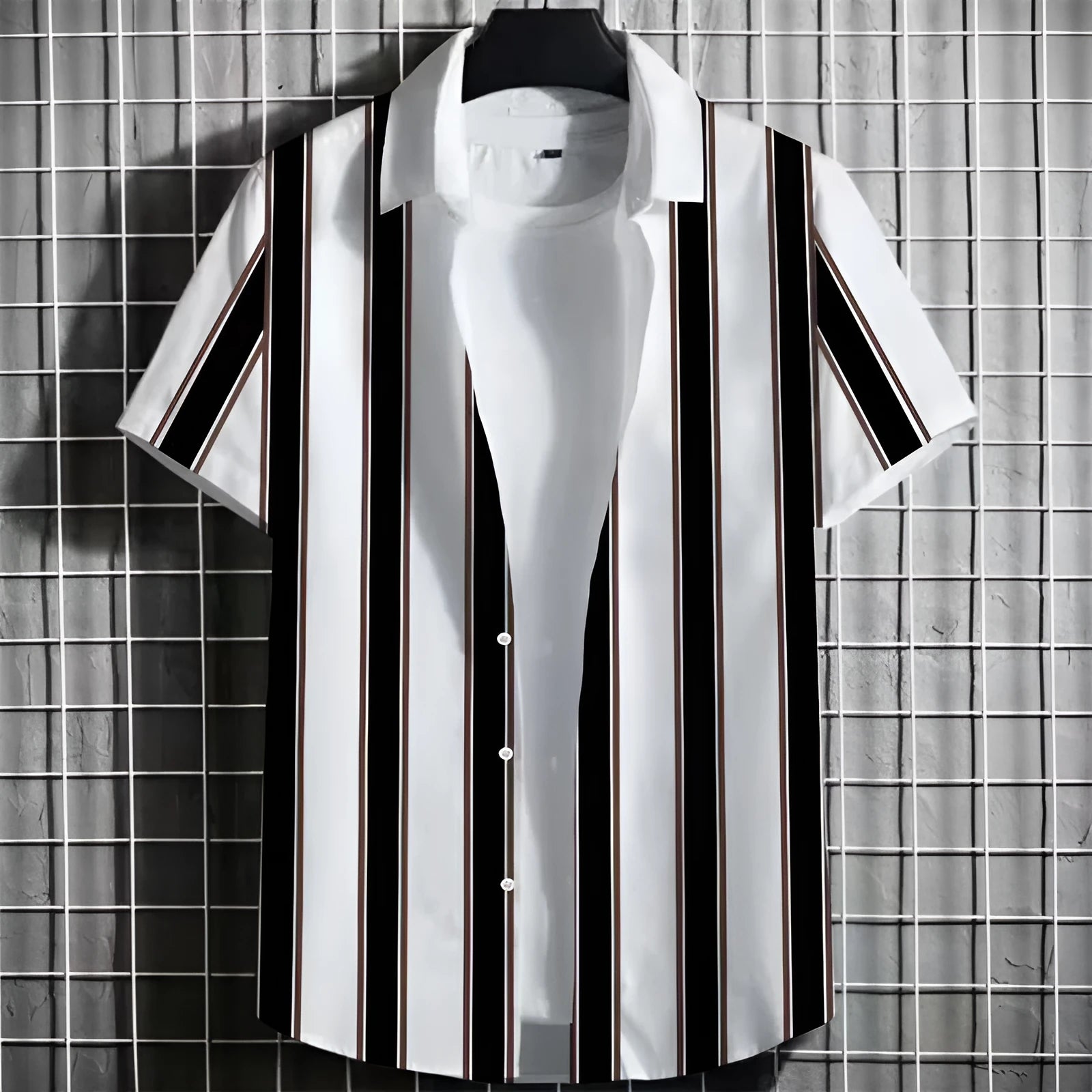 Men's linen short sleeve t-shirt with a simple 3D striped print in multiple colours.
