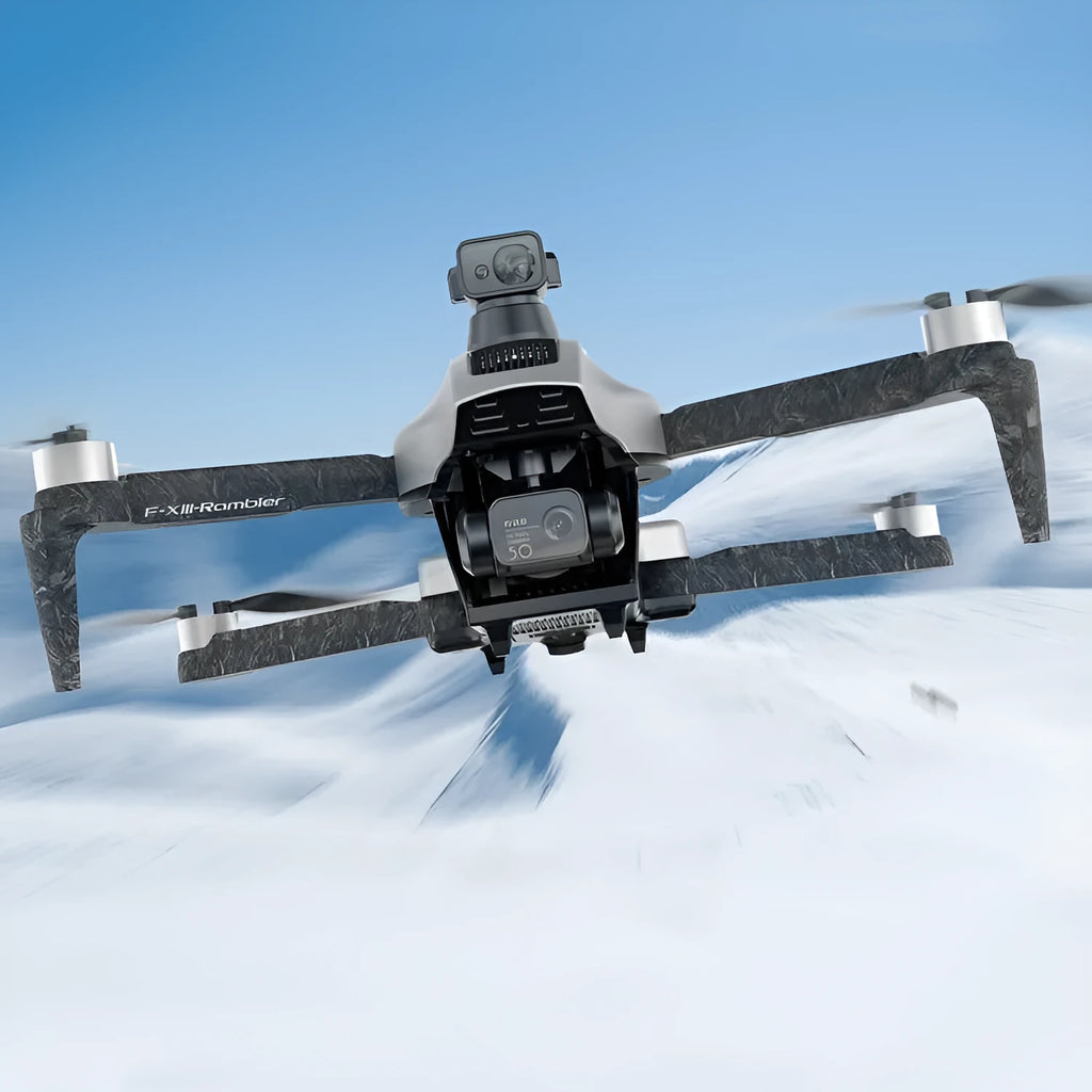 White folding quadcopter drone with 4K camera and obstacle avoidance sensors