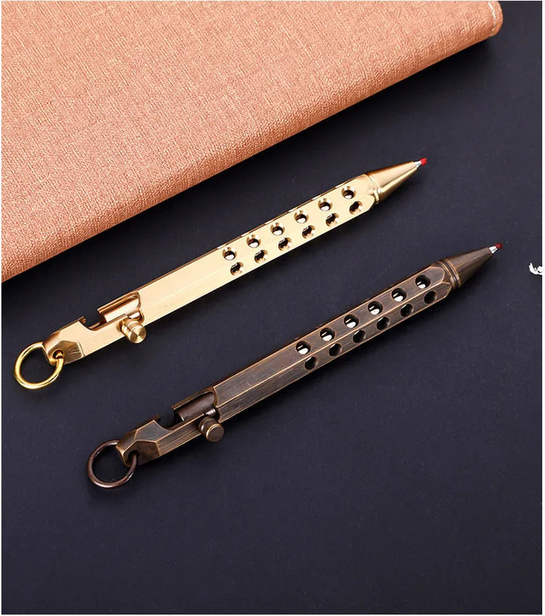 Brass hexagonal roller pen with retro six-angle design and 0.5mm tip