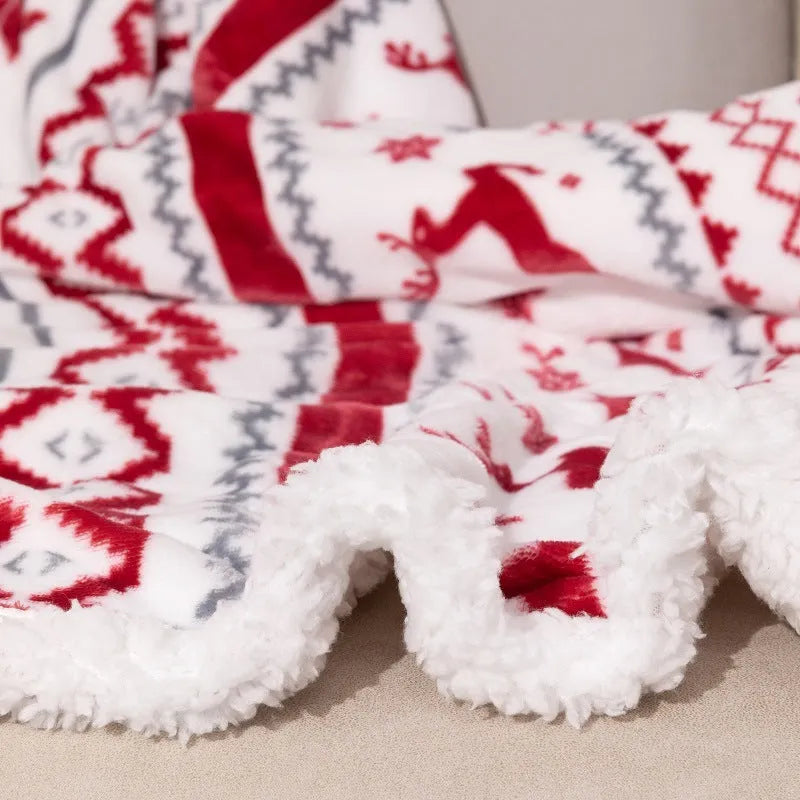 Thick flannel sherpa lambswool blanket 150x200cm in Elk Double White with cartoon anime pattern
