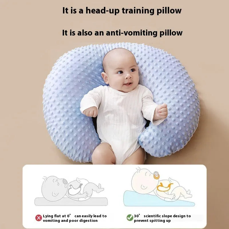 Nursing pillow with anti-spill design in grey, light blue, pink or yellow colours