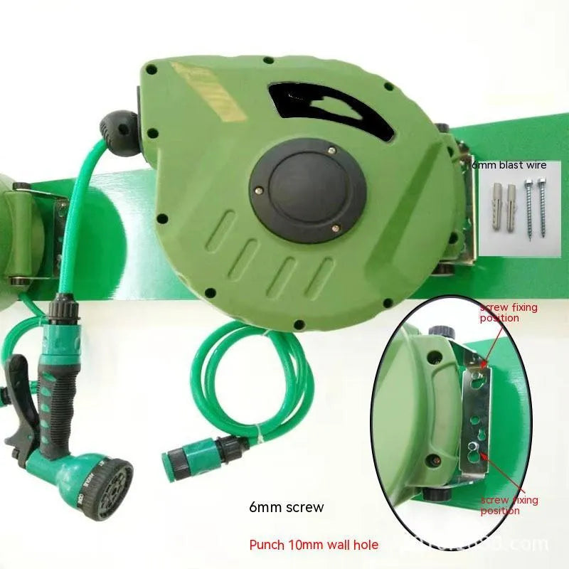 Automatic retractable hose reel with 10 metre PVC water pipe for car washing and garden watering applications