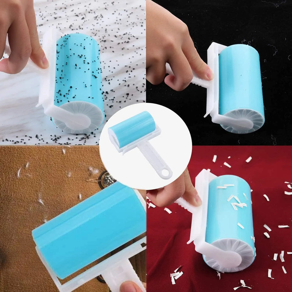 Washable reusable lint roller for pet hair removal with protective cover in multiple colours