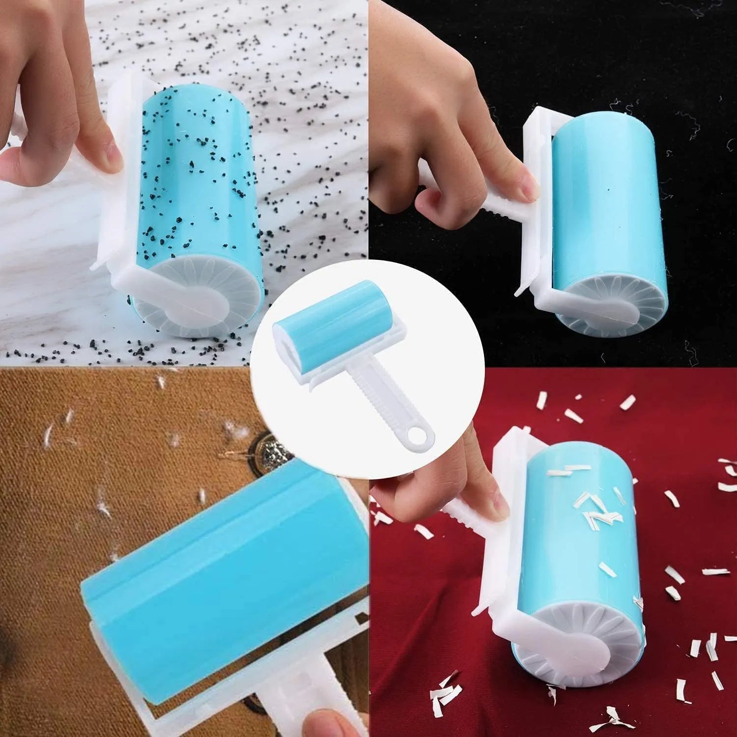 Washable reusable lint roller for pet hair removal with protective cover in multiple colours