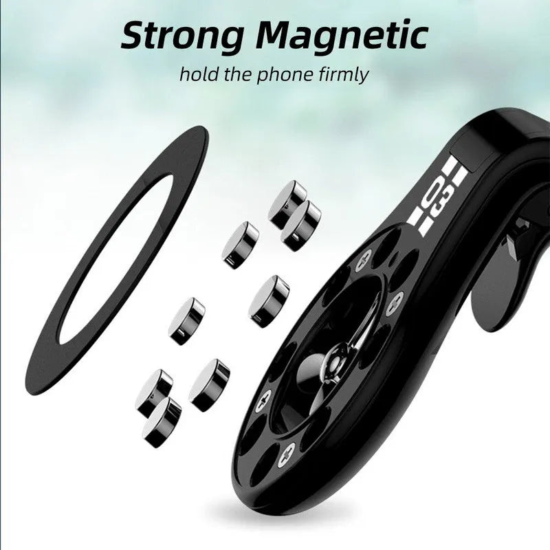 Universal magnetic car phone holder mounted on vehicle air vent with adjustable bracket and fragrance slots
