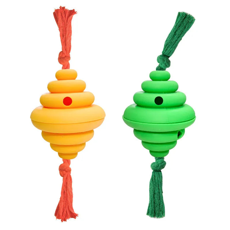 Green and yellow interactive dog ball with knotted rope toy for large breeds