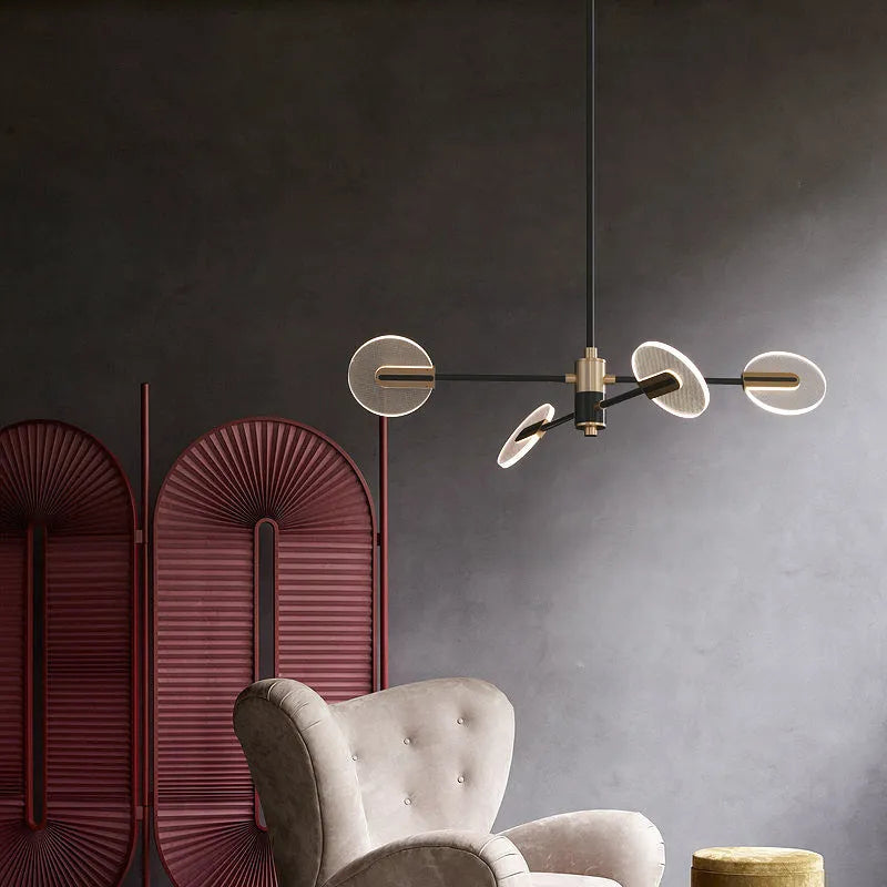 Nordic style iron frame LED pendant chandelier with acrylic body in a multi-head configuration.