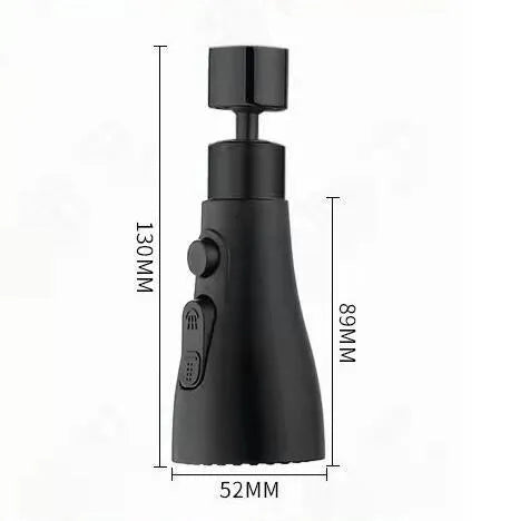 Silver and black kitchen faucet sprayer with three water modes and 360-degree rotation