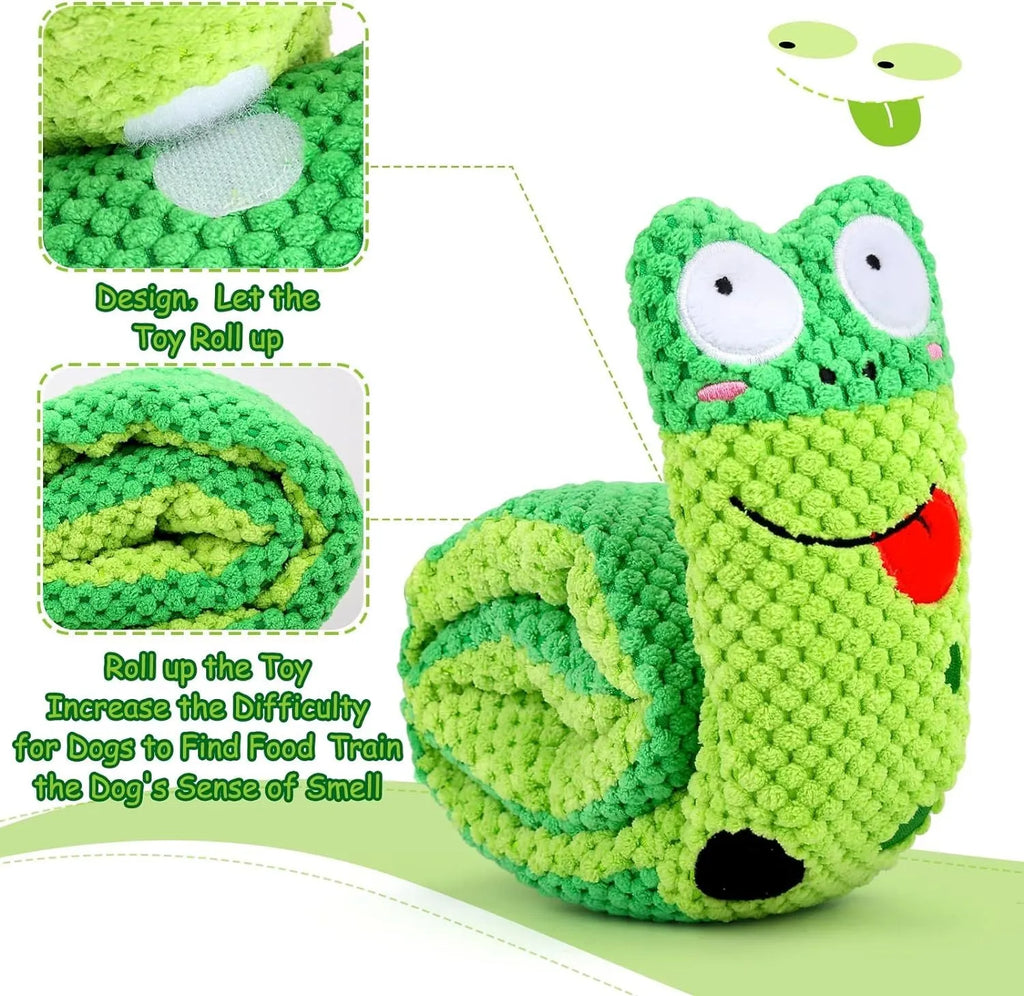 Snuffle foraging dog puzzle toy that transforms between snail and stick shapes