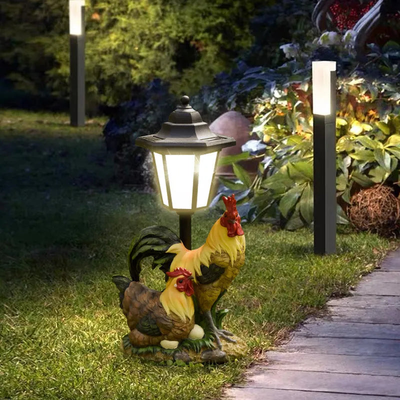Hexagonal solar garden lamp in synthetic resin with decorative design