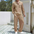 Men's casual polyester shirt and trousers commuter suit in four colour options for autumn leisure wear