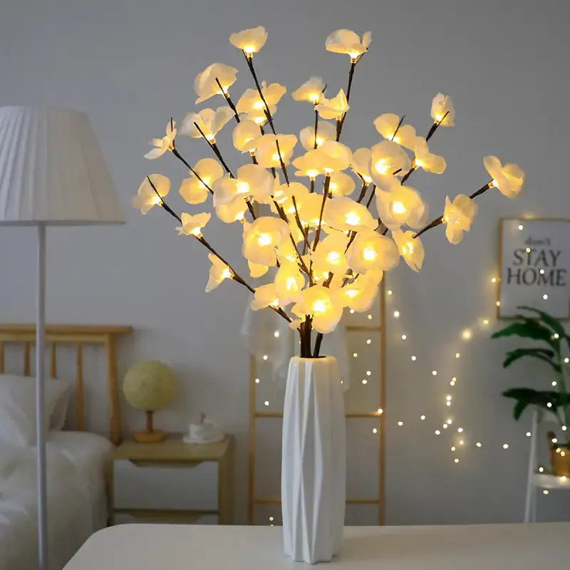 65cm pink LED phalaenopsis branch decorative light with fabric flowers and warm white LEDs