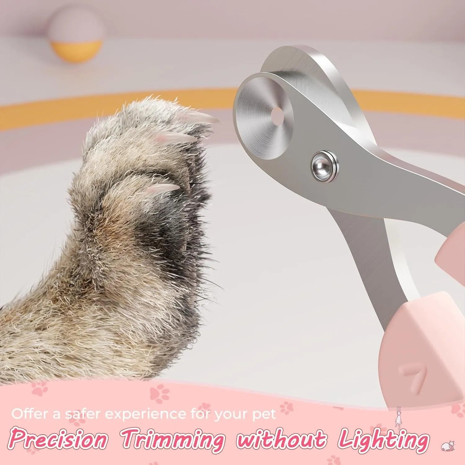 Cat nail clipper with positioning round hole and non-slip handle in blue colour