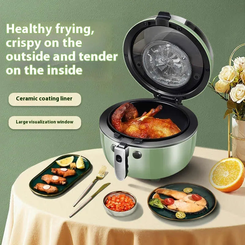 8-litre capacity air fryer oven with mechanical buttons and visible cooking window
