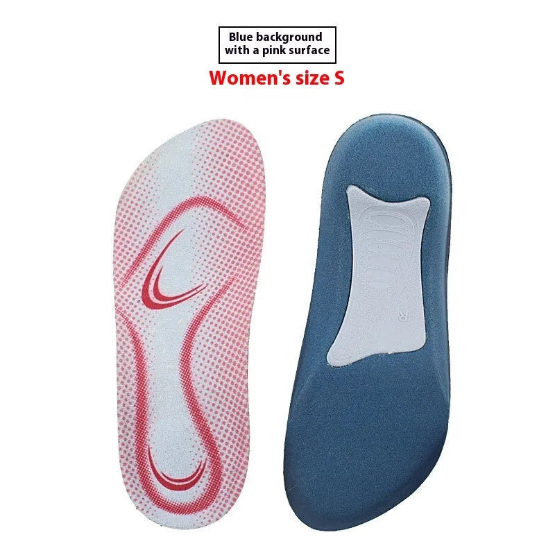 34 arch support plug-in flat foot orthopedic insole, blue background gray and pink, for men and women, neutral adult footwear