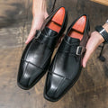 Men's brown blue retro buckle casual shoes with tall crown design and microfiber upper