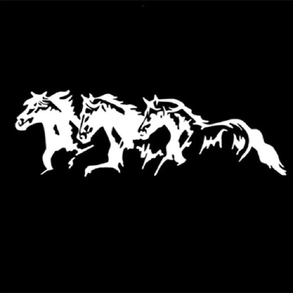 Three horses automotive decal sticker on vehicle body panel showing detailed equestrian design