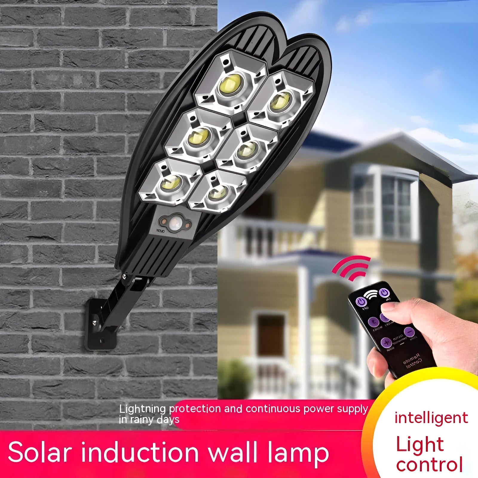 6-eye Sword design outdoor solar garden lamp with remote control on a white background.