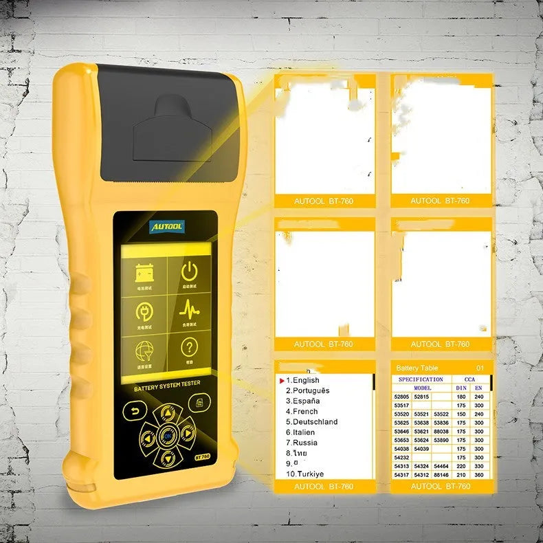 Autool BT760 vehicle battery tester with colour screen and clip connectors for 12V 24V systems