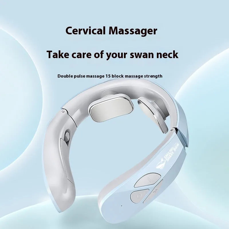 Electric neck massager EMS pulse rechargeable USB cervical traction therapy with heating function in Lake Blue B