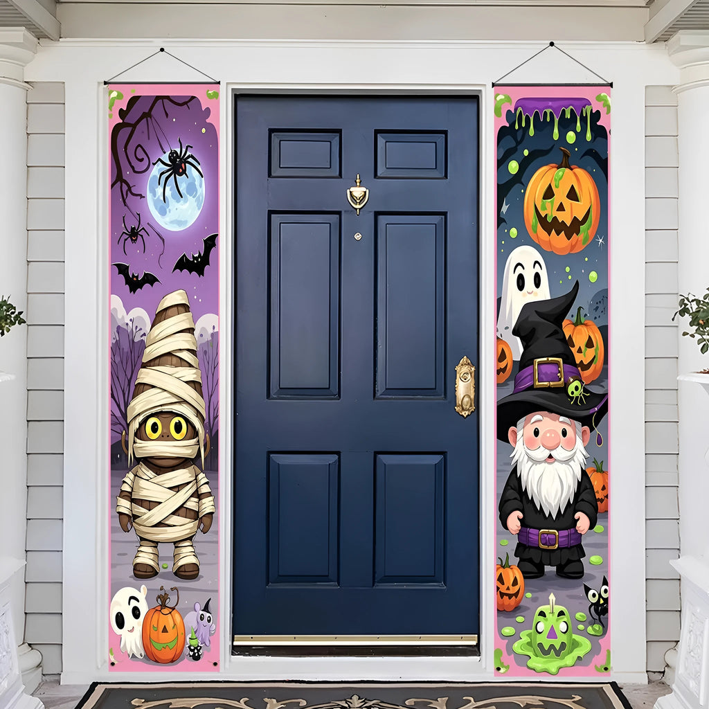 Halloween couplet banner decorations measuring 30x180cm, polyester hanging flag pair for holiday parties