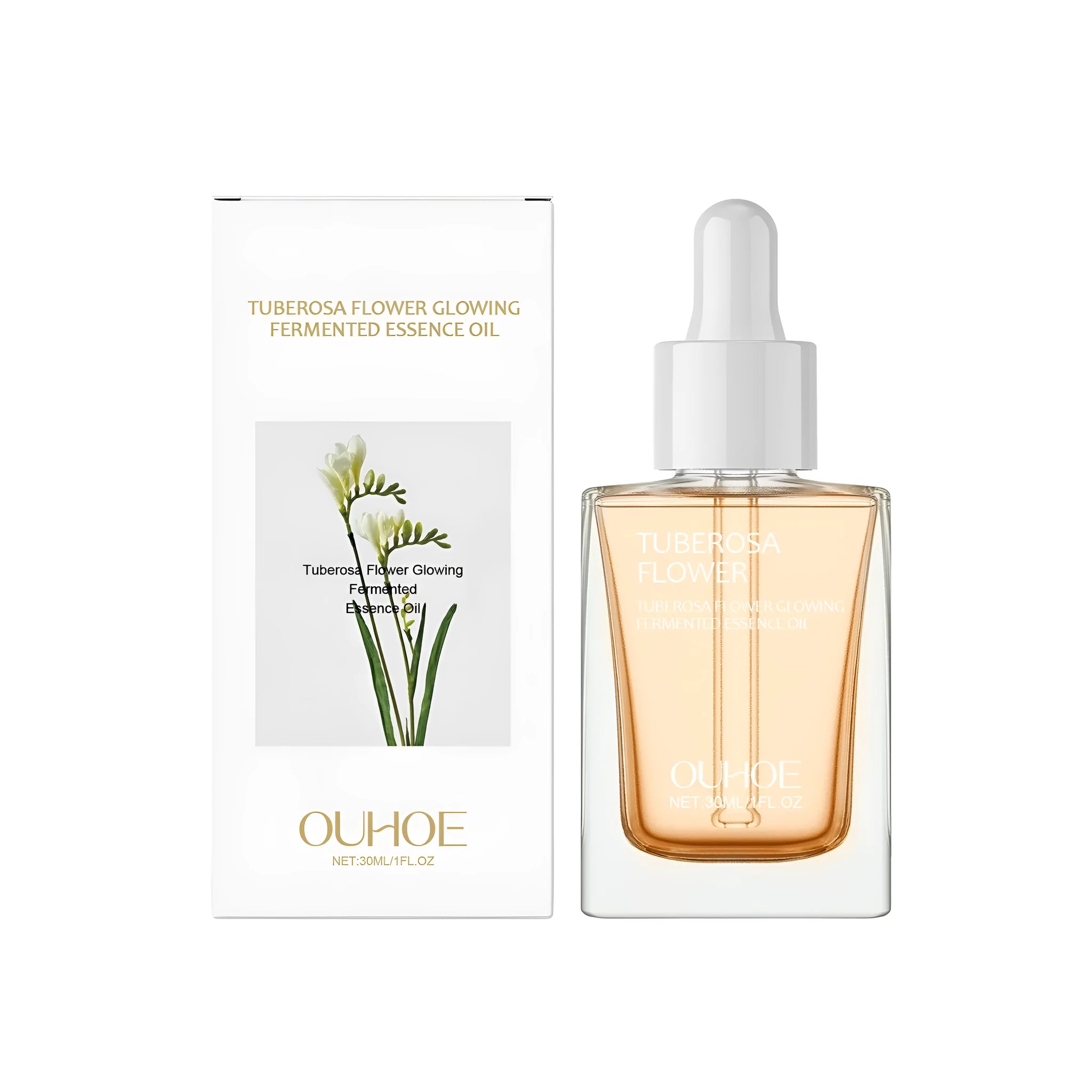 30ml bottle of facial tightening and brightening oil with vitamin E and tuberose extract.