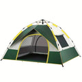 Dark green automatic camping tent for 3-4 people with silver tape coating and quick opening system