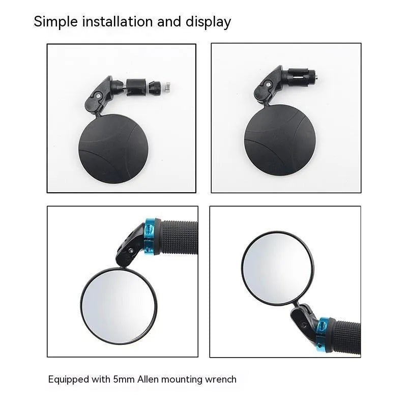 Black foldable convex rearview mirror with a 7cm reflector, shown extended to 14cm