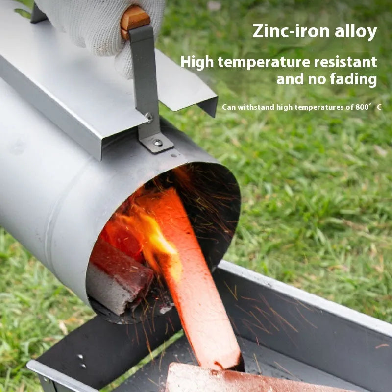 Zinc-iron alloy outdoor charcoal fire starter igniter in point carbon barrel style.