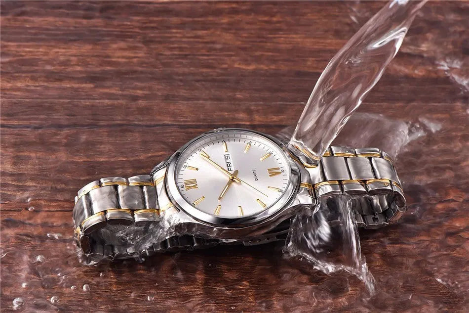 Fashion business quartz watch with 40mm dial, mineral glass mirror, and stainless steel butterfly buckle, black colour option