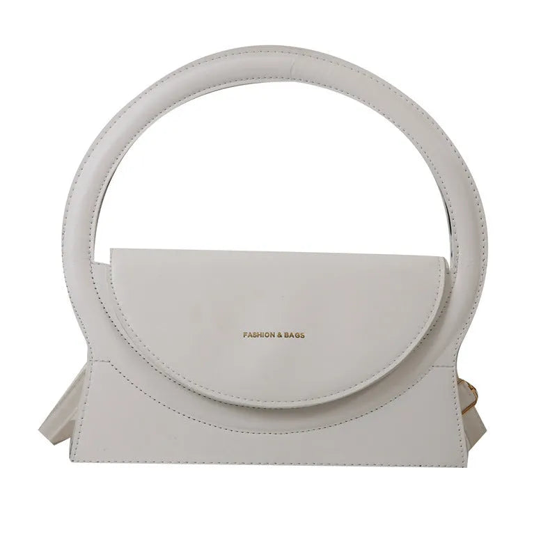 PU messenger bag in a horizontal square shape with a sandwich pocket and stitching detail.