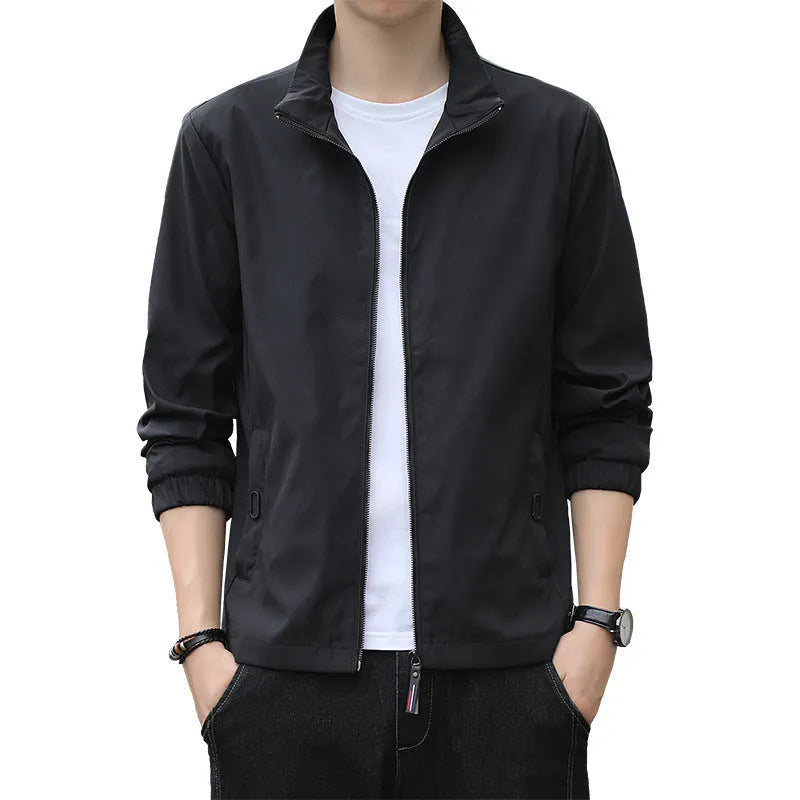 Men's loose-fit Korean-style casual jacket with zipper pockets in multiple colour options including blue, black and grey
