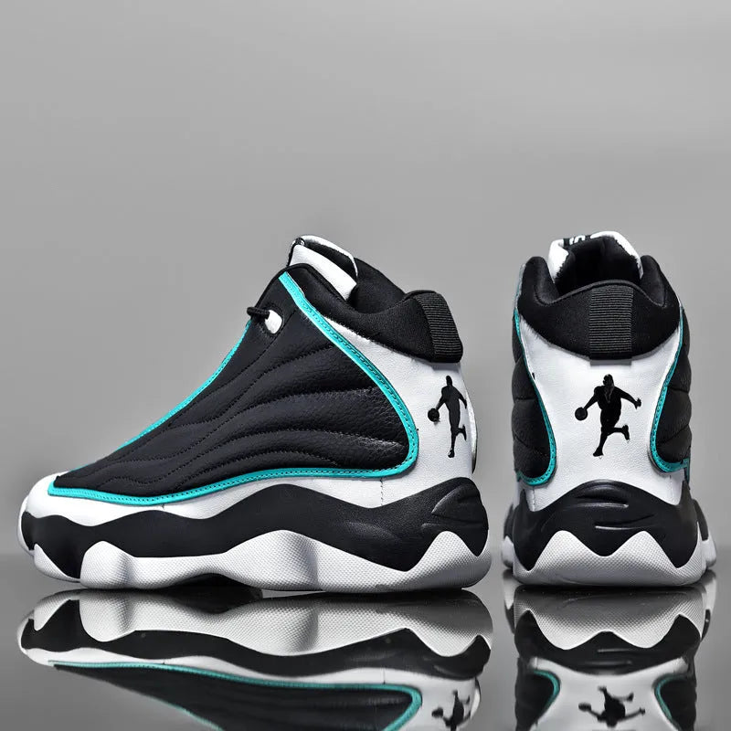 High-top running basketball shoes with mesh upper and thick rubber sole in AJ13 colour options