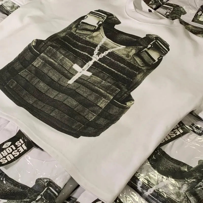 Men's cotton retro printed t-shirt with drop-shoulder sleeves in contrasting street style colours