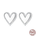 Simple S925 sterling silver heart-shaped ear studs with electroplated finish on a white background