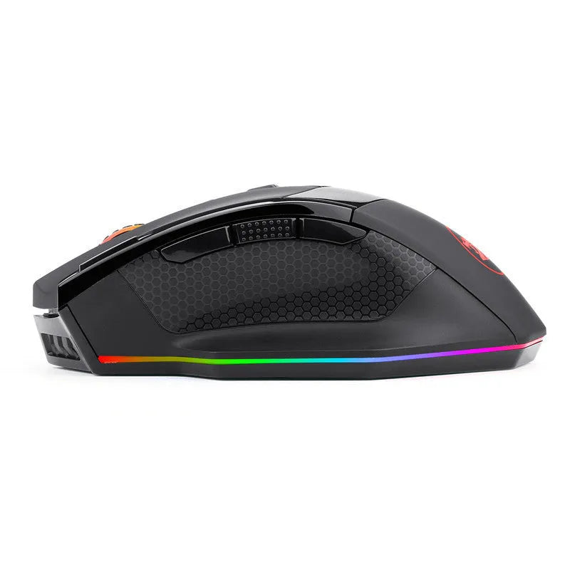 Redragon M801P black dual-mode gaming mouse showing nine buttons and ergonomic shape
