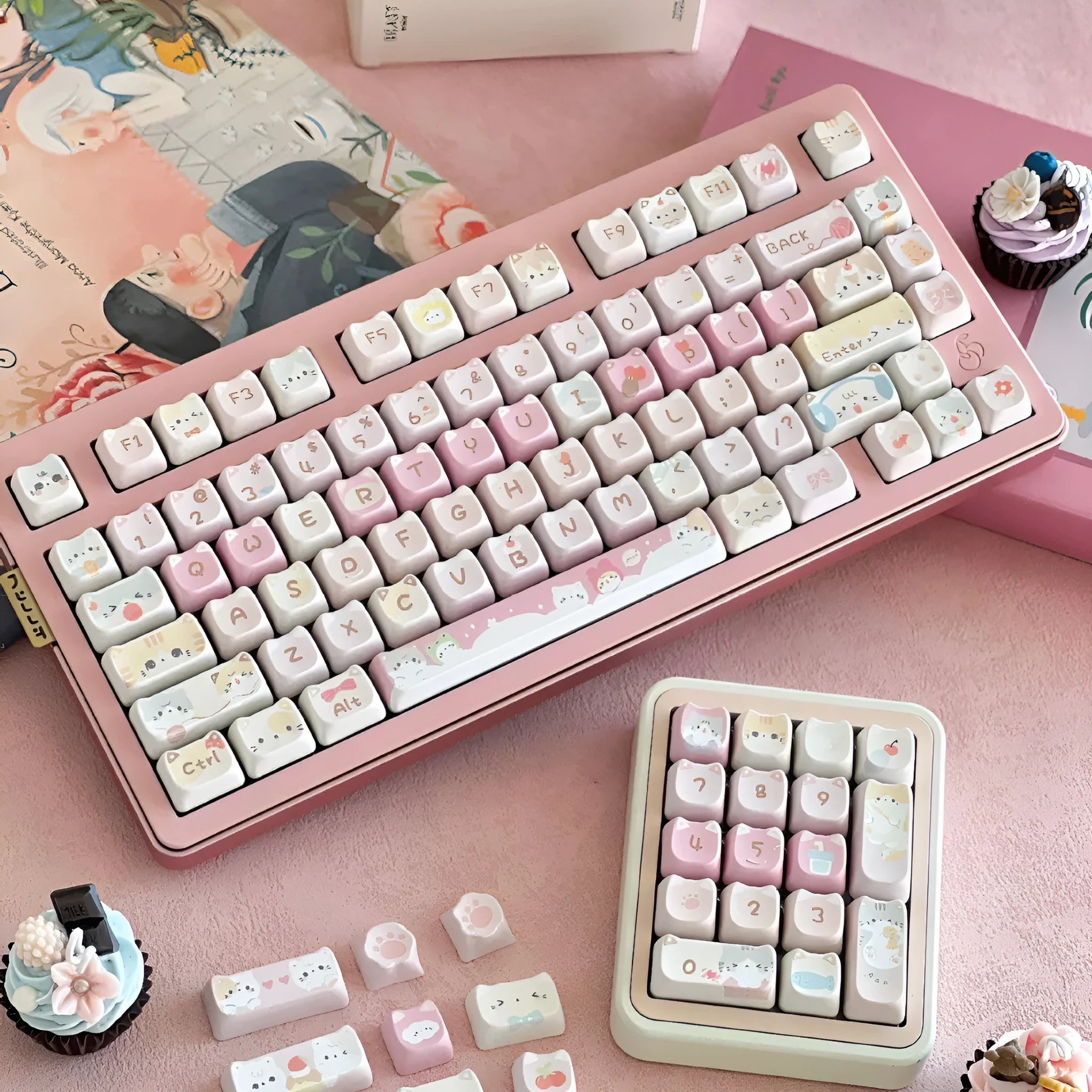 Full set of 141 five-sided sublimation custom keycaps for mechanical keyboards on a white background.