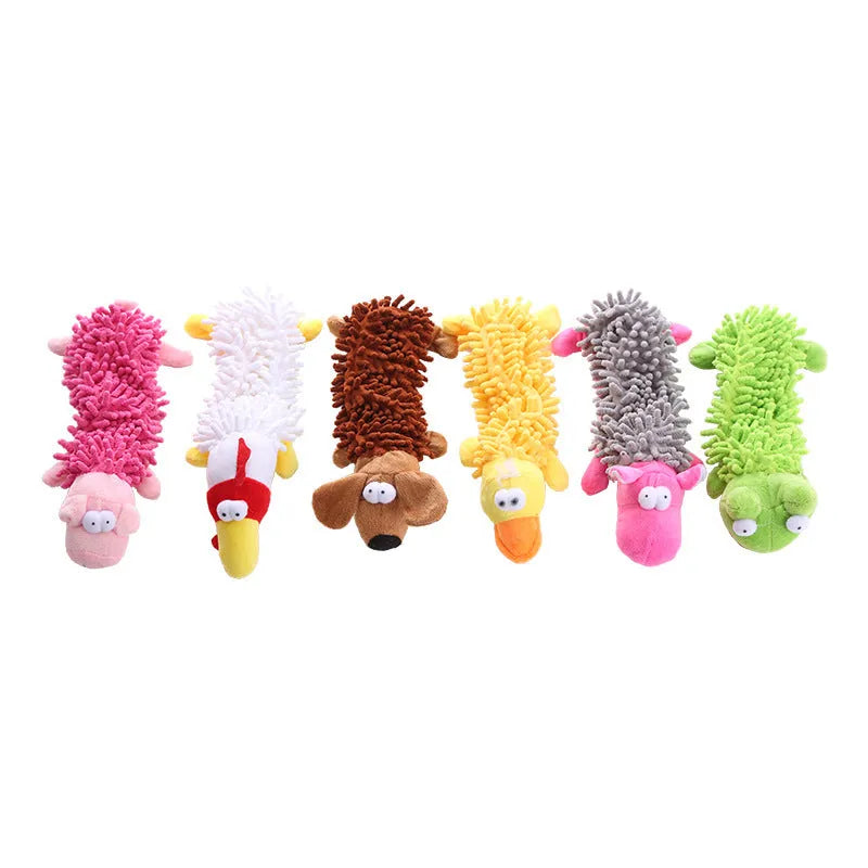 Plush microfibre dog chew toy shaped like horse molar with crinkle sound