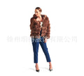 Women's artificial fur hooded coat in street fashion style with 65cm length