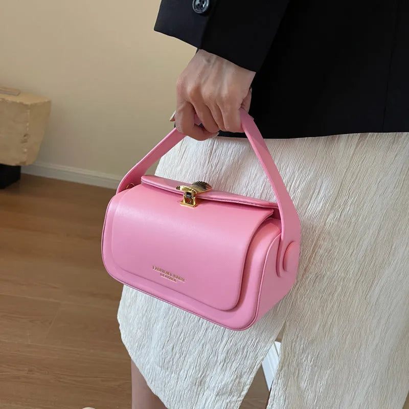 Women's casual shoulder messenger bag in PU leather with decorative stitching, shown in four colour options