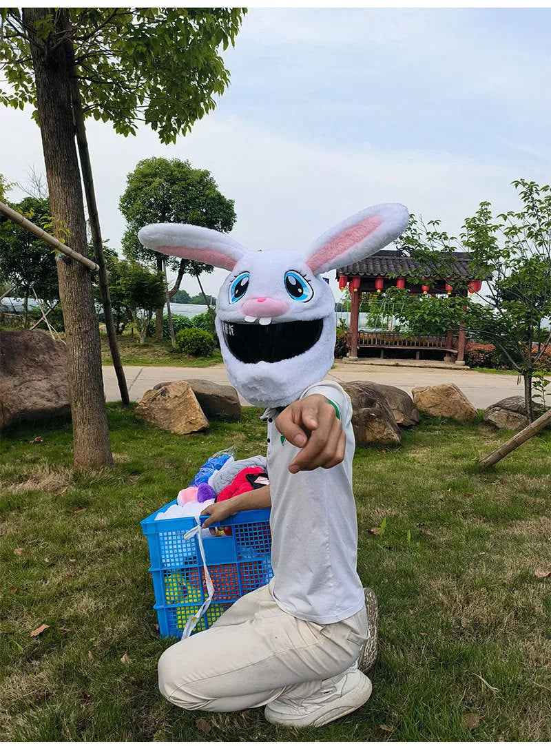 White long-eared rabbit head decorative cover for motorcycle helmet