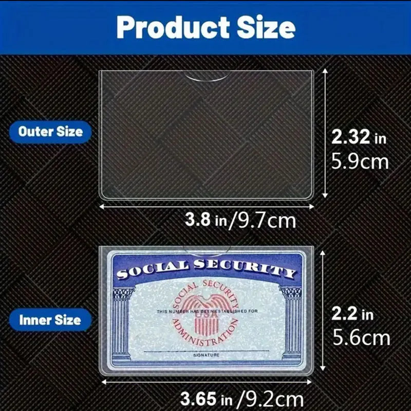 Transparent PVC social security card holder measuring 9.7x5.9 cm with waterproof protection
