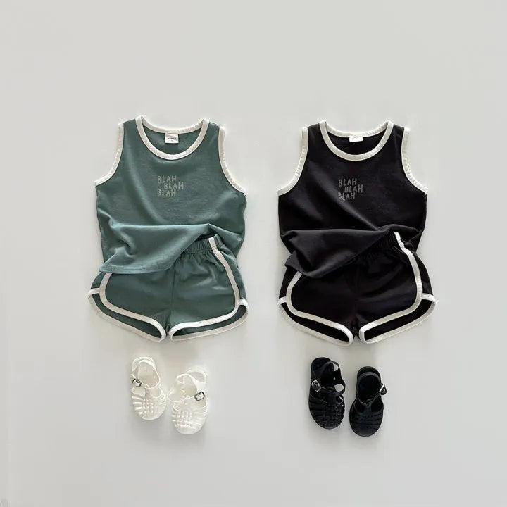 Cotton sports vest and shorts casual children suit in green, pullover style, for height 80-130cm
