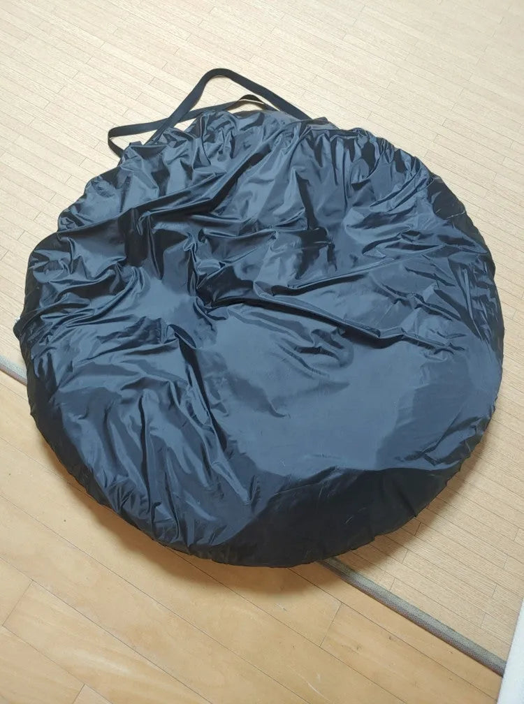 Black pop-up car tail tent unfolded to 200cm cube with quick-throw design and steel jackstays