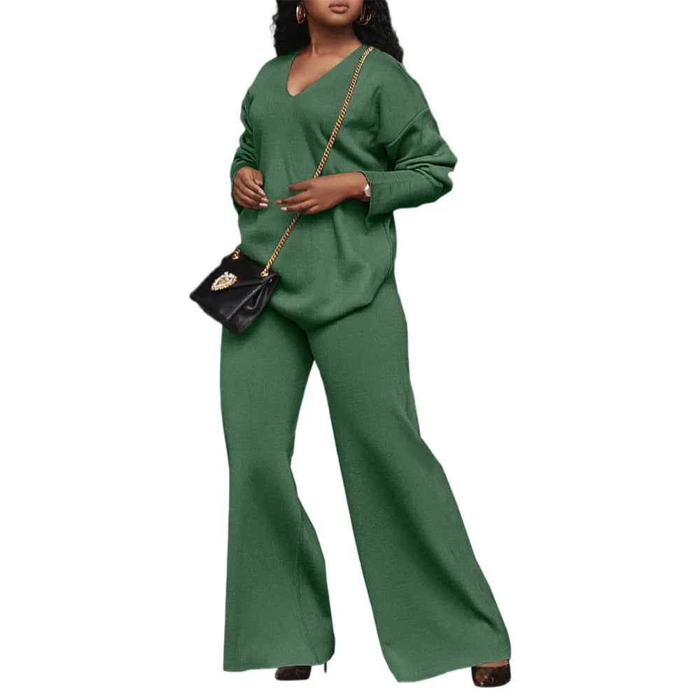 Women's brown casual suit with long sleeves and full-length trousers made from thickened deerskin velvet fabric.